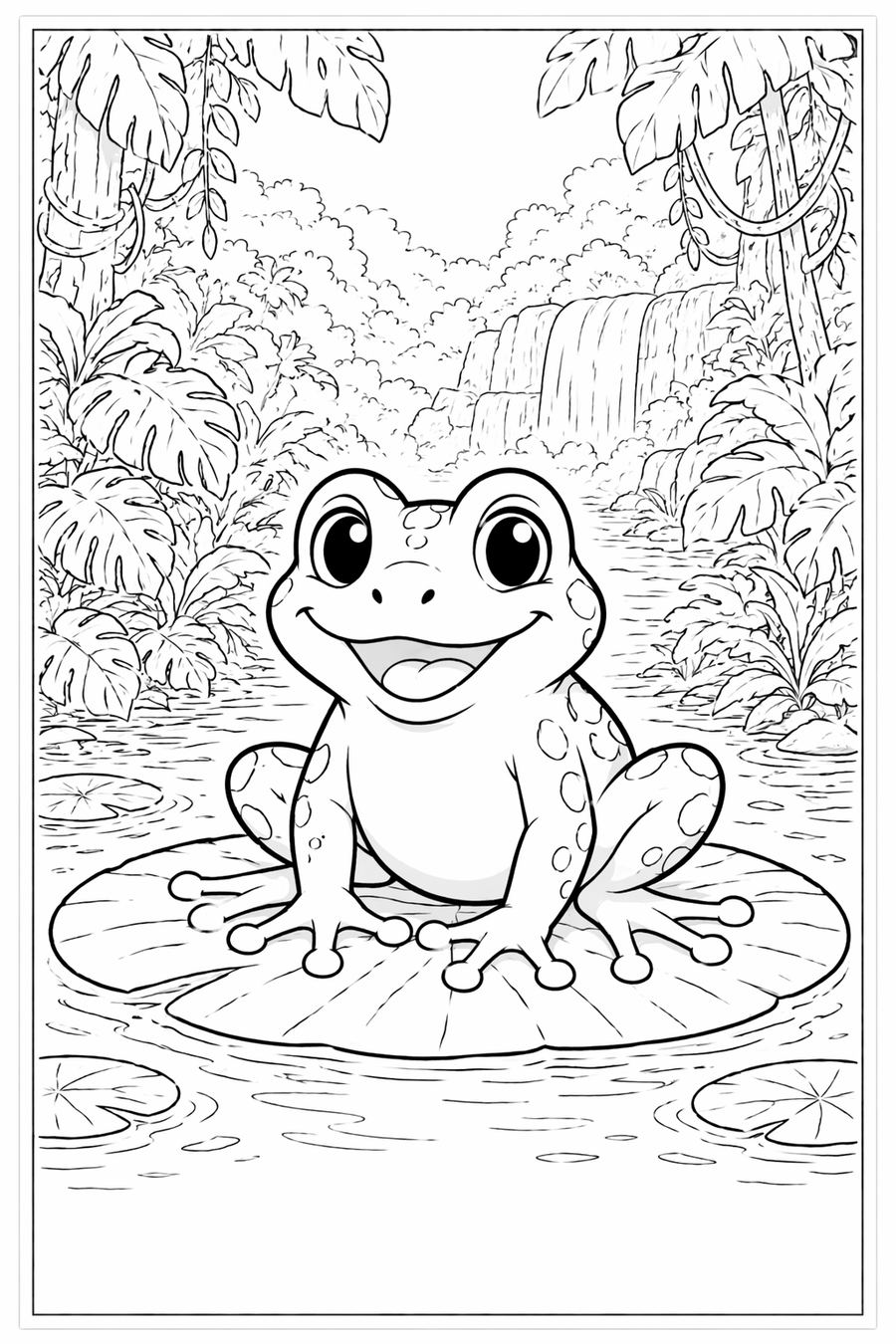 Coloring page — frog in the jungle